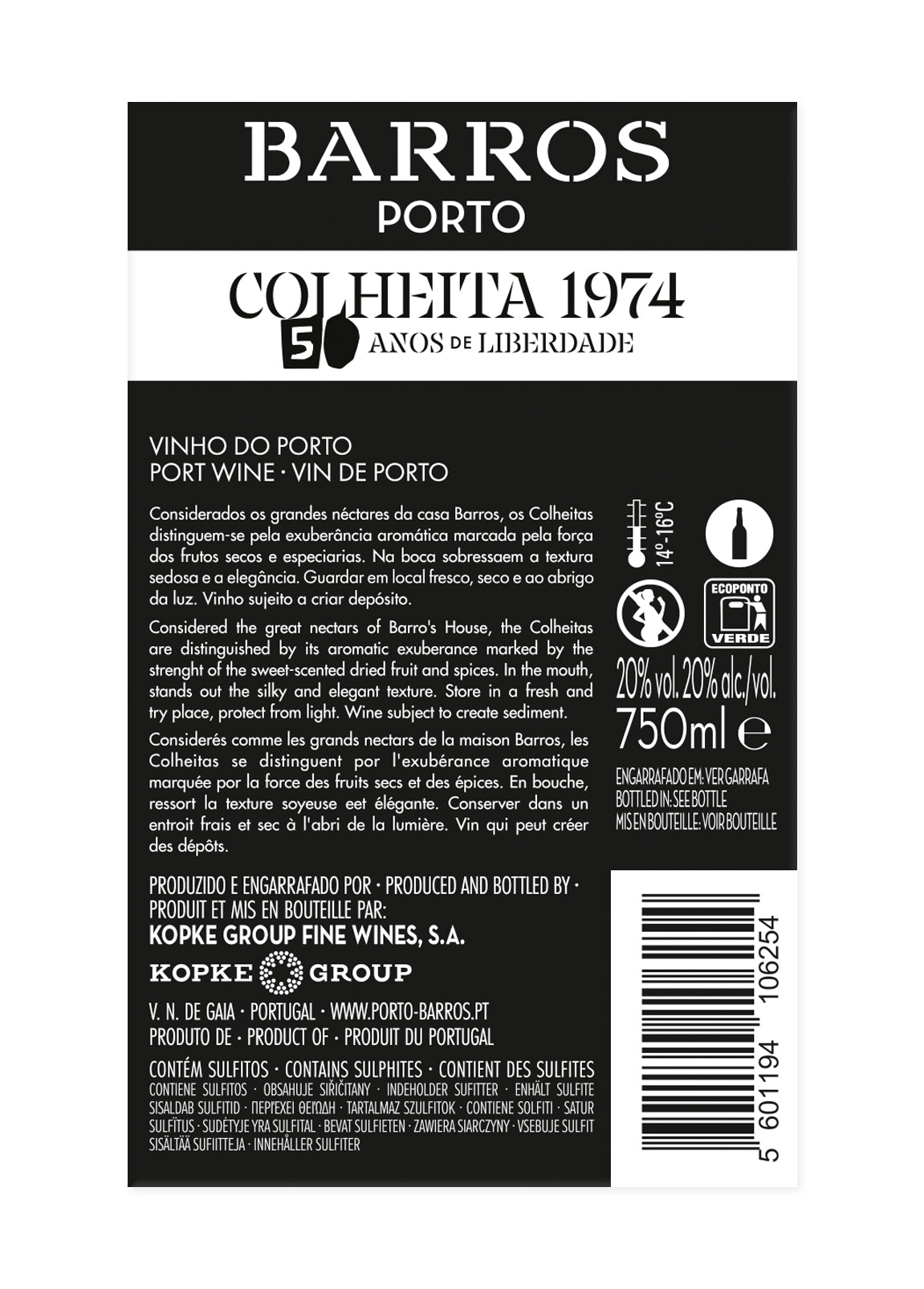 BARROS COLHEITA 1974 - 25 April Special Edition – Kopke Group Wine