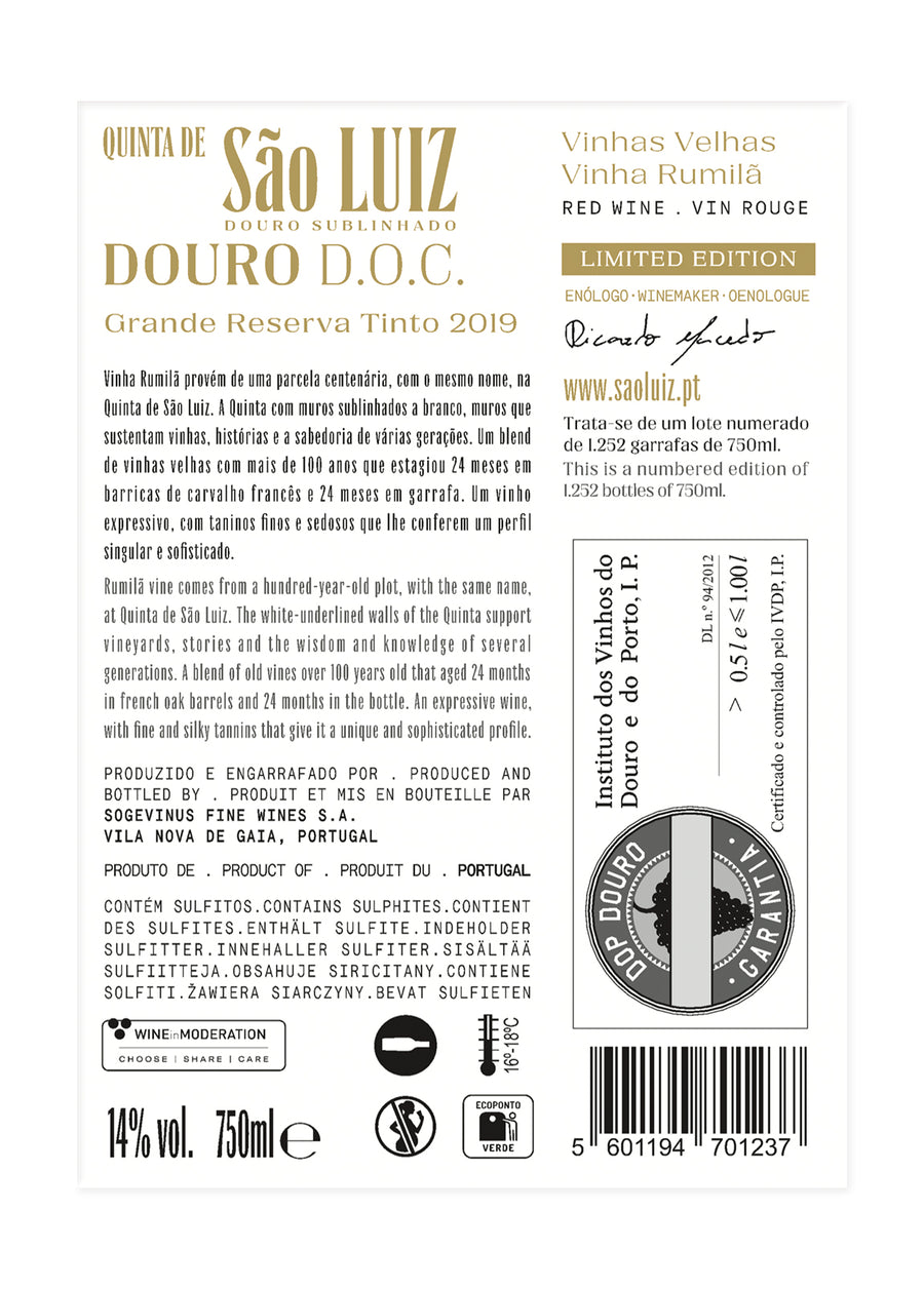 VINHO DOURO SÃO LUIZ VINHA RUMILÃ - GRANDE RESERVA TINTO 2019